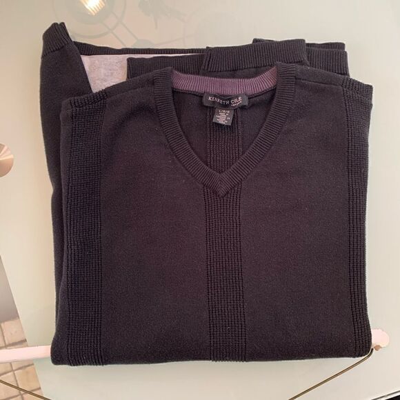 Kenneth Cole sweater black v-neck large cotton - Picture 3 of 6